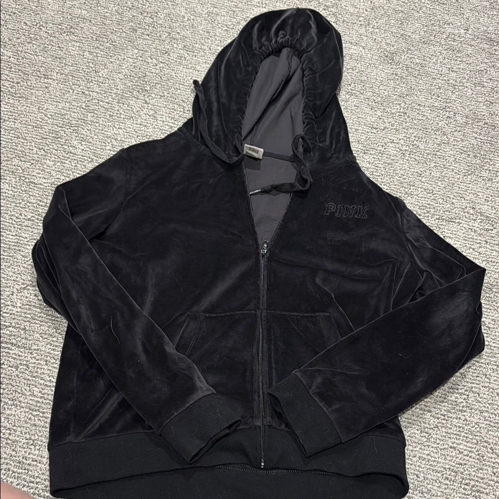 Pink Black Velvet Hoodie Jacket